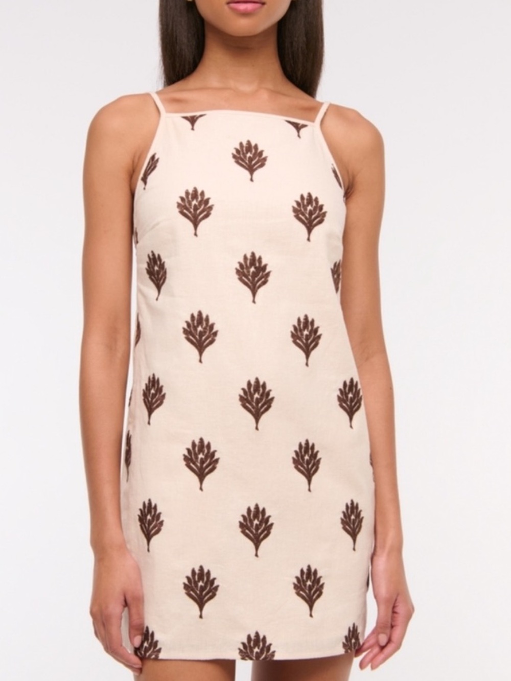 NWT Abercrombie & Fitch
Embroidered Floral Linen Tie Back Dress Cream/Brown LT